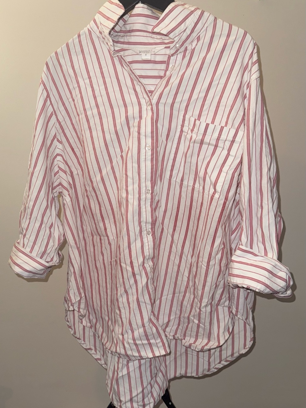 Market & Spruce women’s White & Pink Striped Button-Front Shirt (3X)